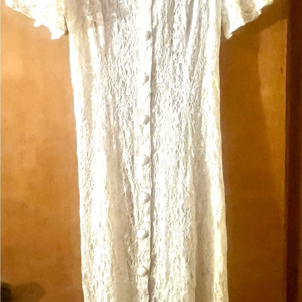 White Lace Button-Down Dress